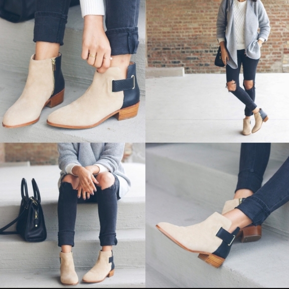 Yosi Samra Drew Black/Beige Suede Ankle Booties 8 - Picture 3 of 6